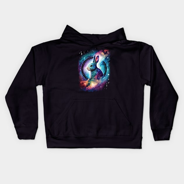 Year of the rabbit chinese zodiac sign colorful glaxy background Kids Hoodie by Art8085